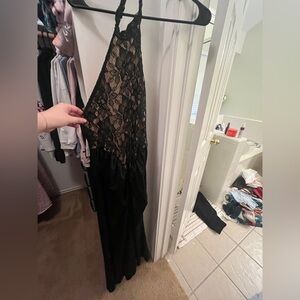 Black Lace Halter Maxi Dress